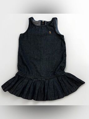 Ralph Lauren Toddler Denim Dress 3T Ruffle Sleeveless Blue Jean Dress Classic